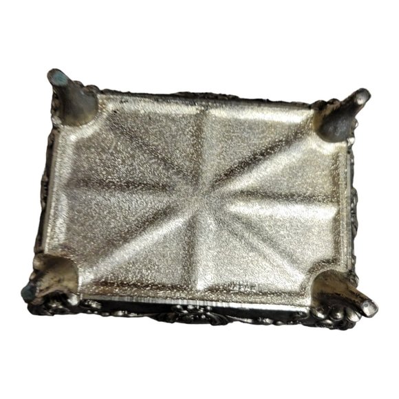 Vintage Footed 3D Victorian Style Silver Metal Trinket Jewelry Velvet Lined - Picture 8 of 10